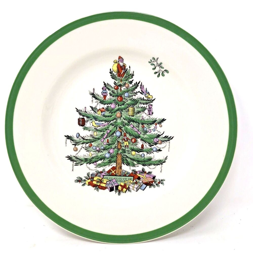 Spode CHRISTMAS TREE Salad Plate 7 3/4" Green Trim Made in England, Single